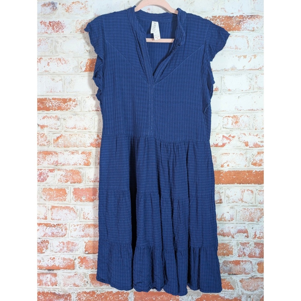 Anthropologie Linen Amadi Dress Womens S Blue Babydoll Romantic Classy
